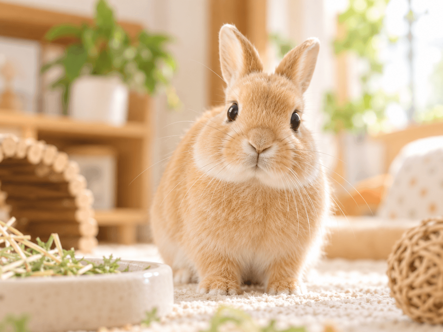 明るい室内で過ごすうさぎ